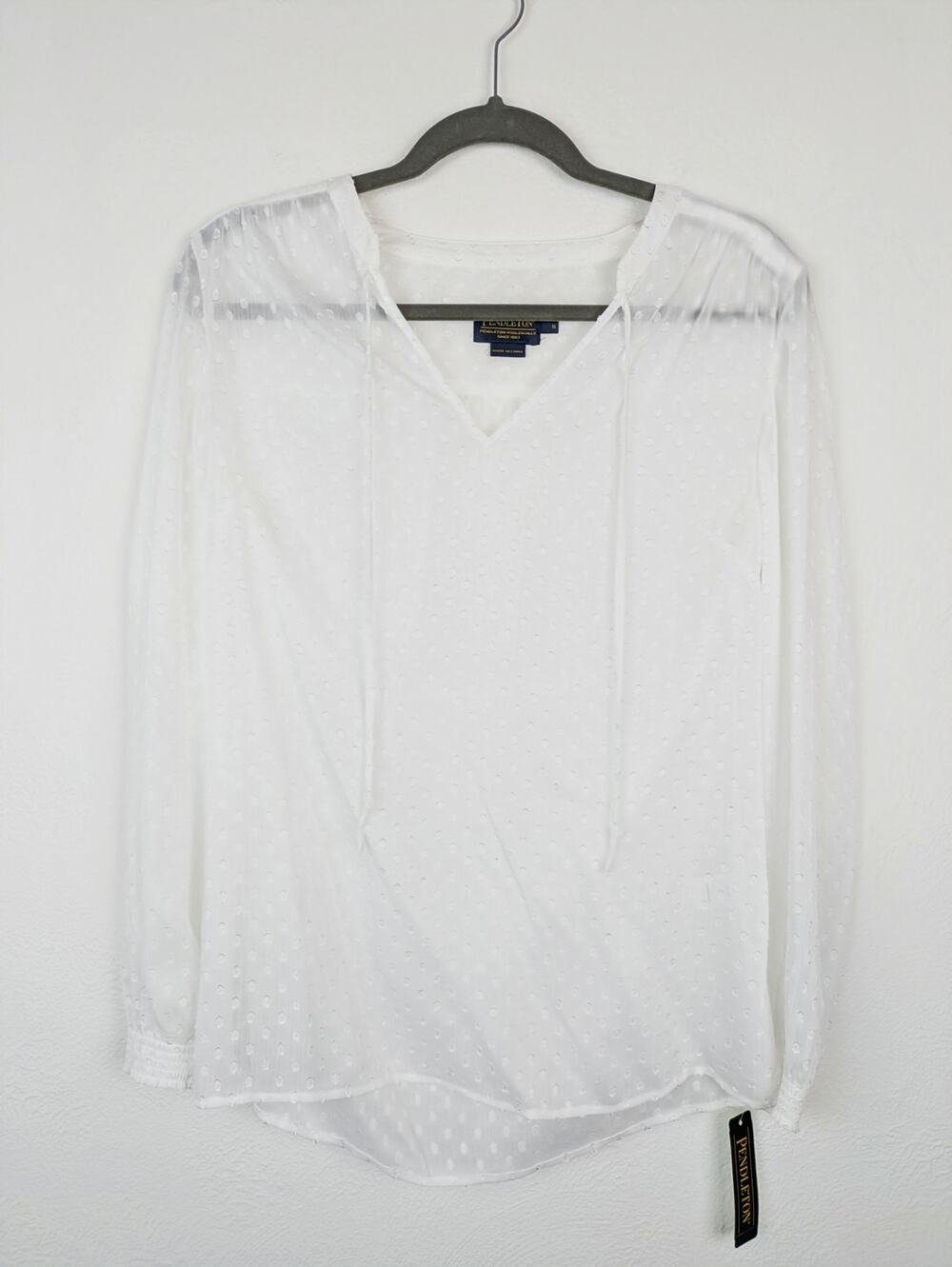 Pendleton Top Swiss Dot Peasant Textured Boho Western Spring Summer White Size S